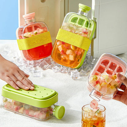 Ice Tray Ice Cube Mold Press Ice Maker With Lid 2-in-1 Ice Cube Bottle