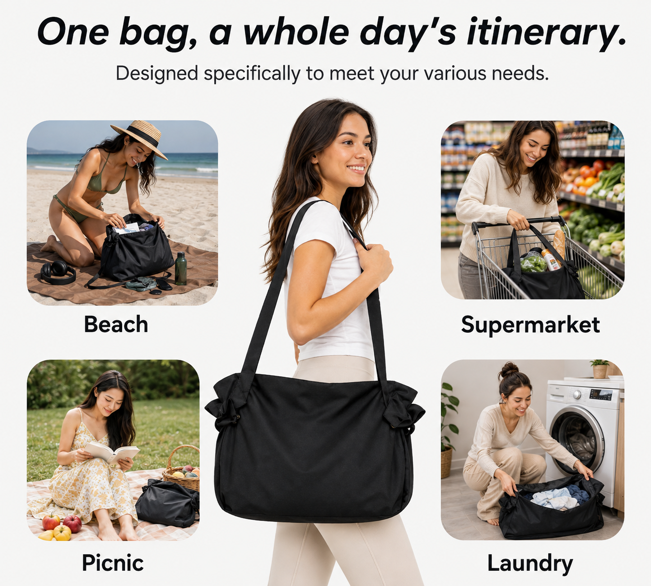 Foldable Travel Duffel Bag + Picnic Blanket - Large Capacity Waterproof Tote