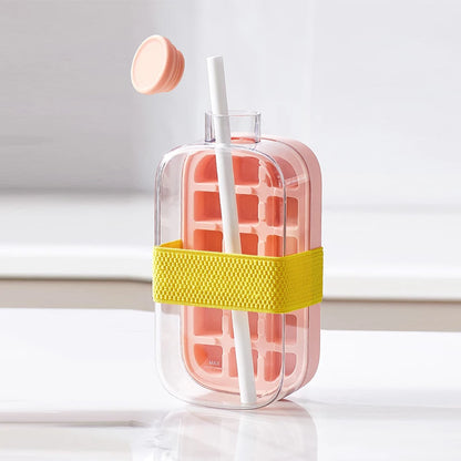 Ice Tray Ice Cube Mold Press Ice Maker With Lid 2-in-1 Ice Cube Bottle