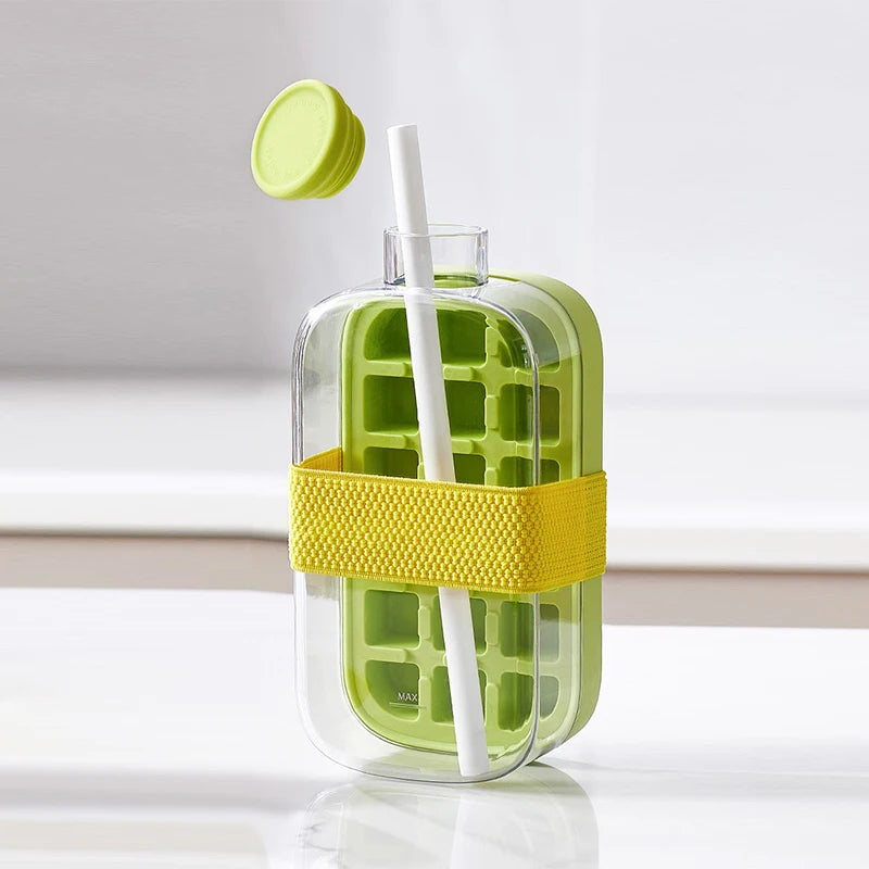 Ice Tray Ice Cube Mold Press Ice Maker With Lid 2-in-1 Ice Cube Bottle