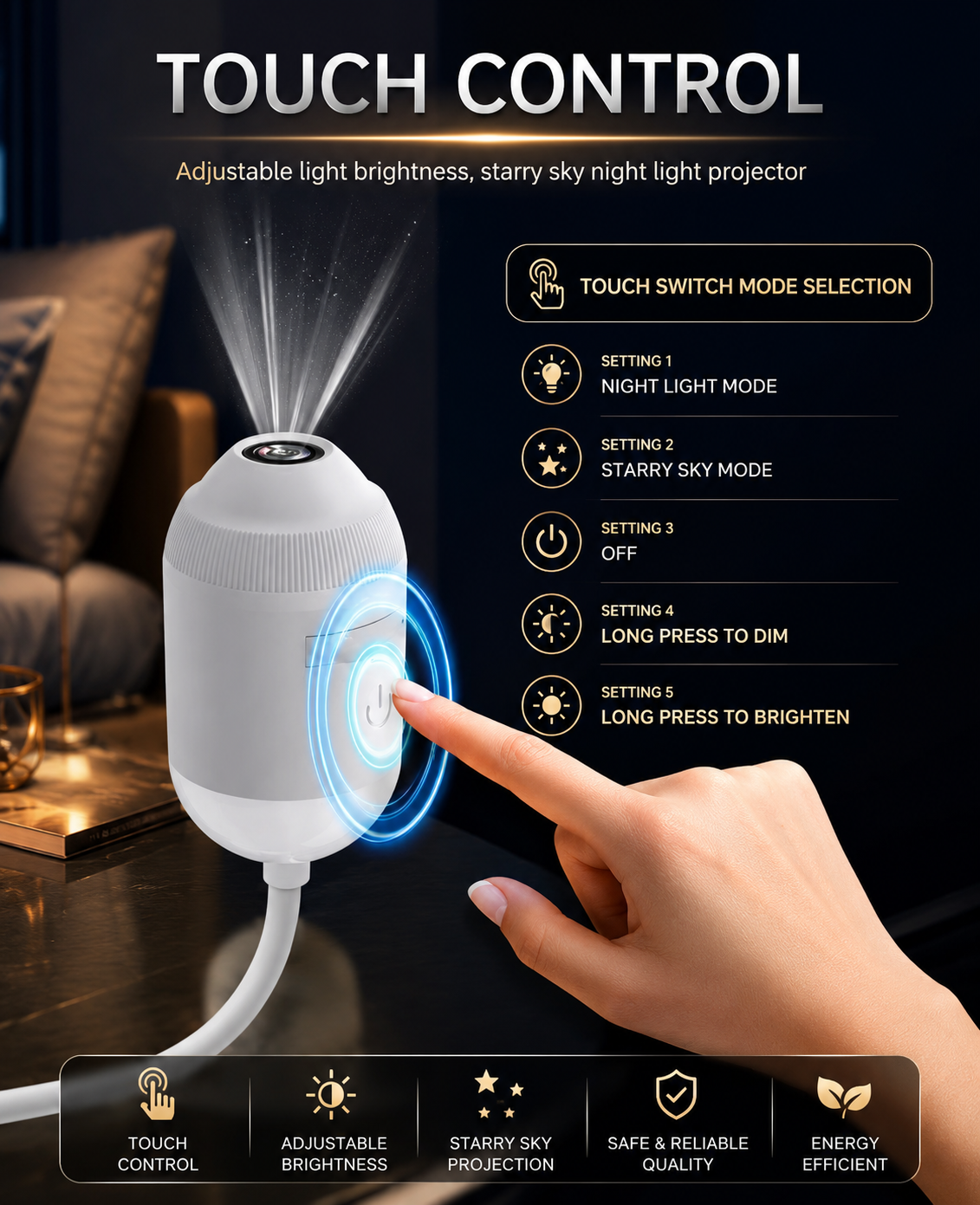 Starry Night Light Projector - Bedroom Ambiance Galaxy Star Projection Lamp for Romantic Ceiling Decor