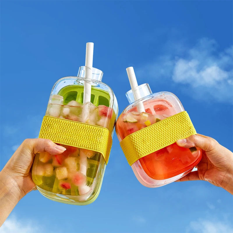 Ice Tray Ice Cube Mold Press Ice Maker With Lid 2-in-1 Ice Cube Bottle