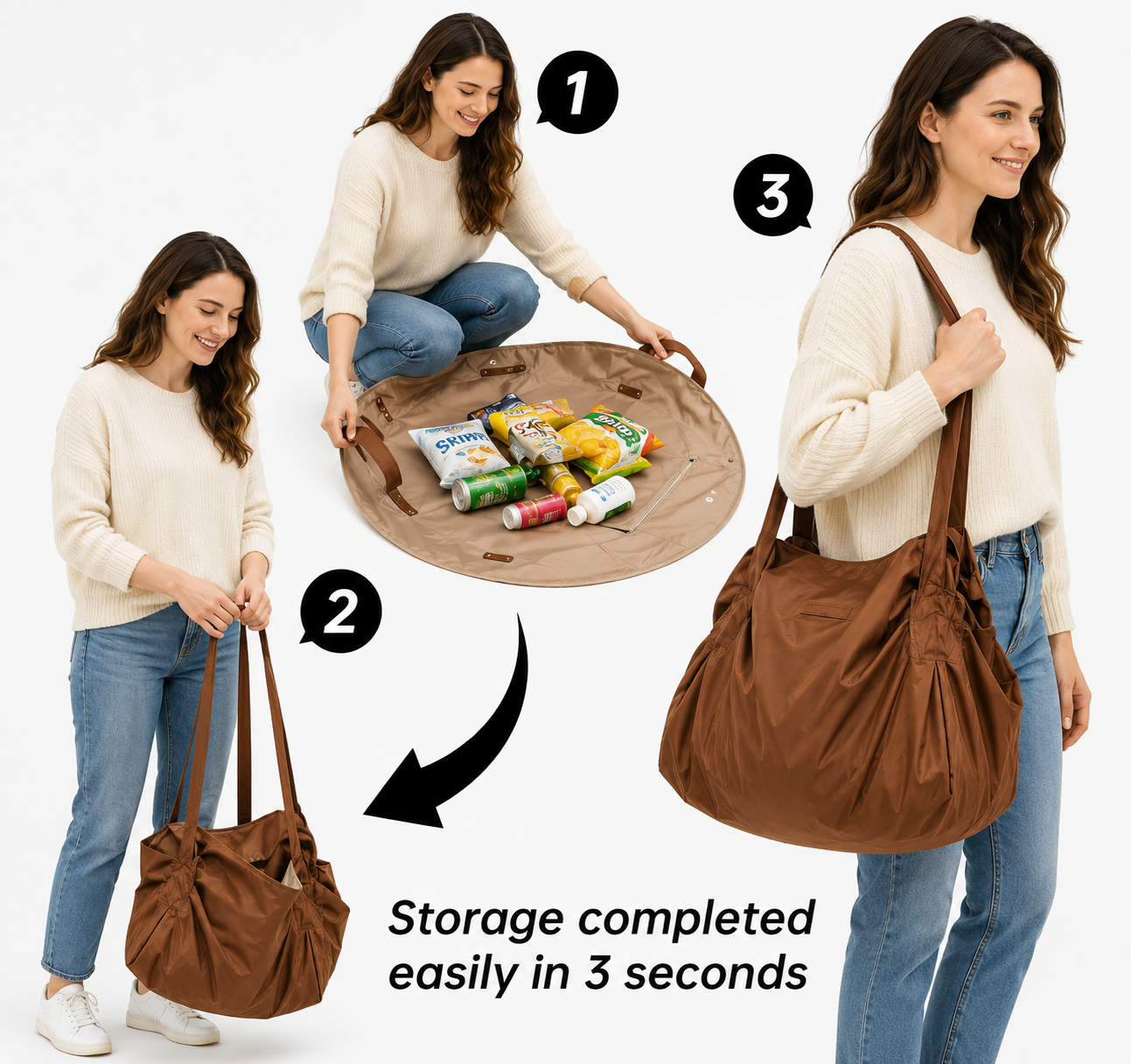 Foldable Travel Duffel Bag + Picnic Blanket - Large Capacity Waterproof Tote