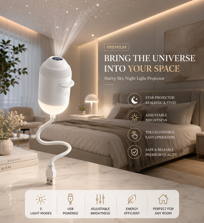 Starry Night Light Projector - Bedroom Ambiance Galaxy Star Projection Lamp for Romantic Ceiling Decor